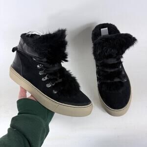 Cougar Dani Waterproof Sneakers Women's 8 Black Rabbit Fur Trim Athletic Shoes